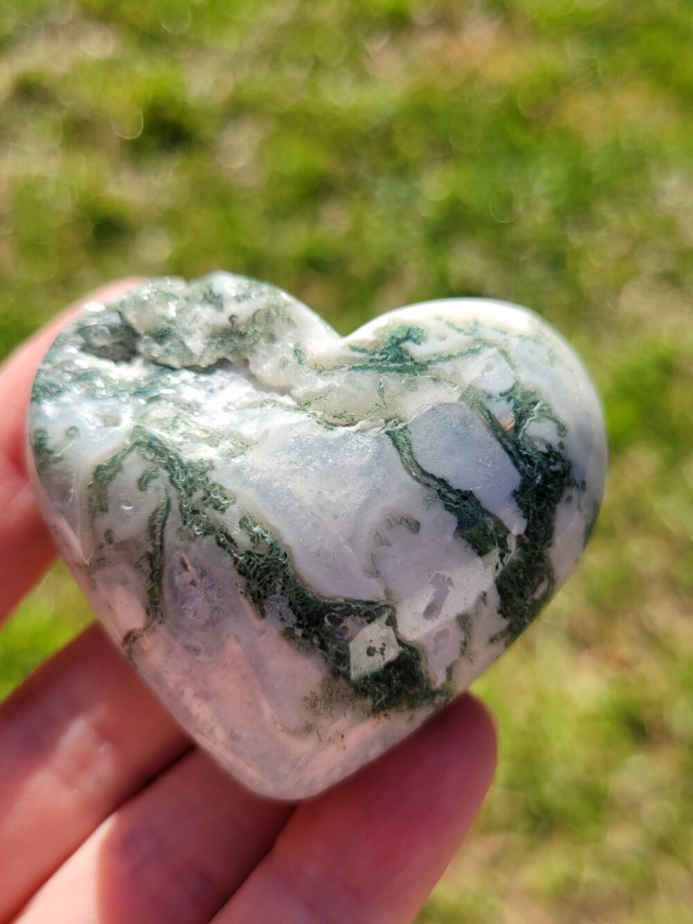 Moss Agate Palm Stone Heart (MA301)